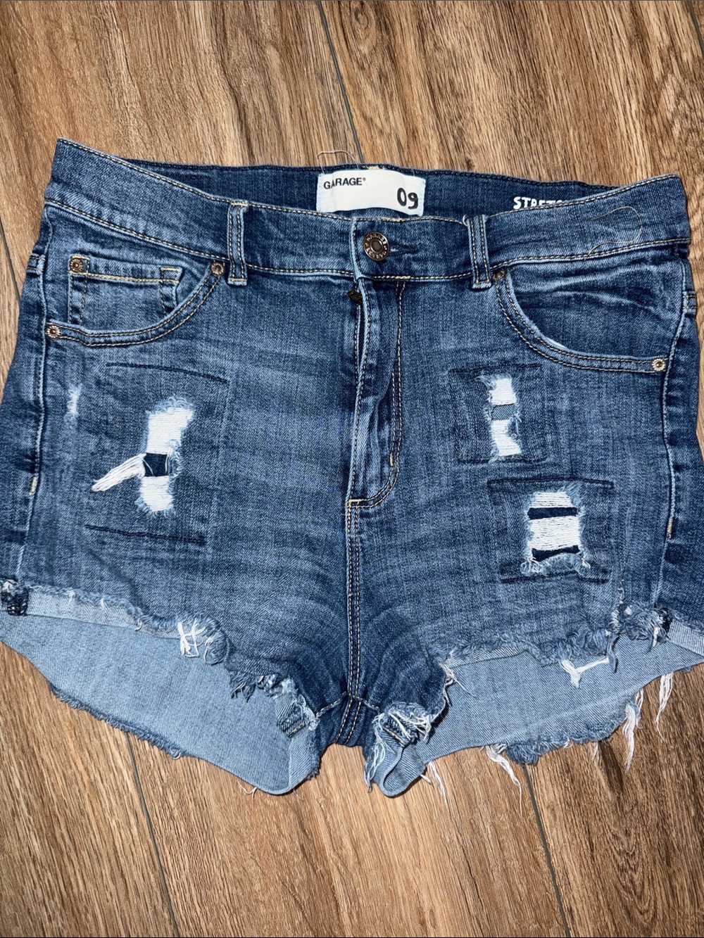 Garage Retro High Waist Distressed Blue Denim Cutoff Shorts
